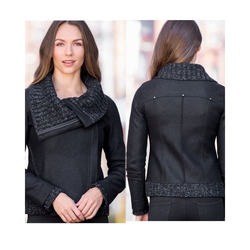 Indigenous Moto Jacket Women L Gray Alpaca Wool Boiled Knit Asymmetrical Zip